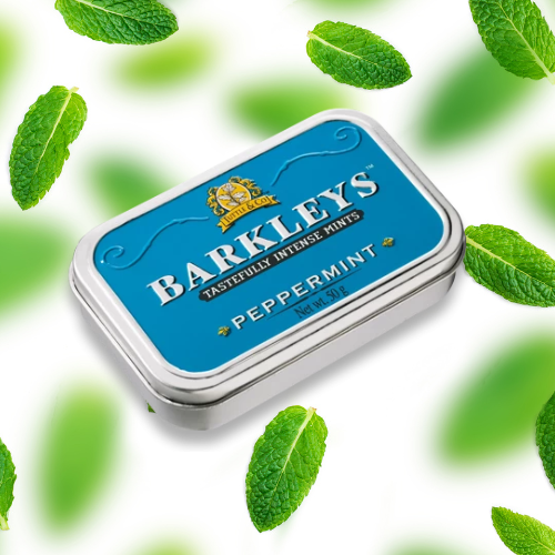 Barkleys Classic Mints, Peppermint surrounded by peppermint leaves