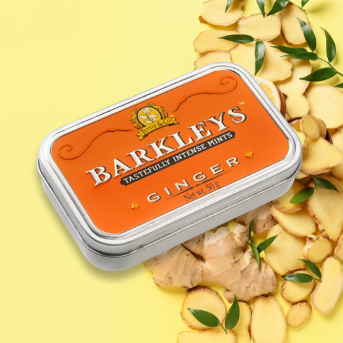 Barkleys Classic Mints Ginger flavour surrounded by Chopped Ginger Root
