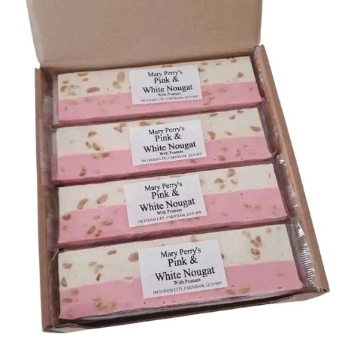Case of Mary Perry's Traditional Confectionary, Sweats, Seaside Treats, Pink & White nougat 120g