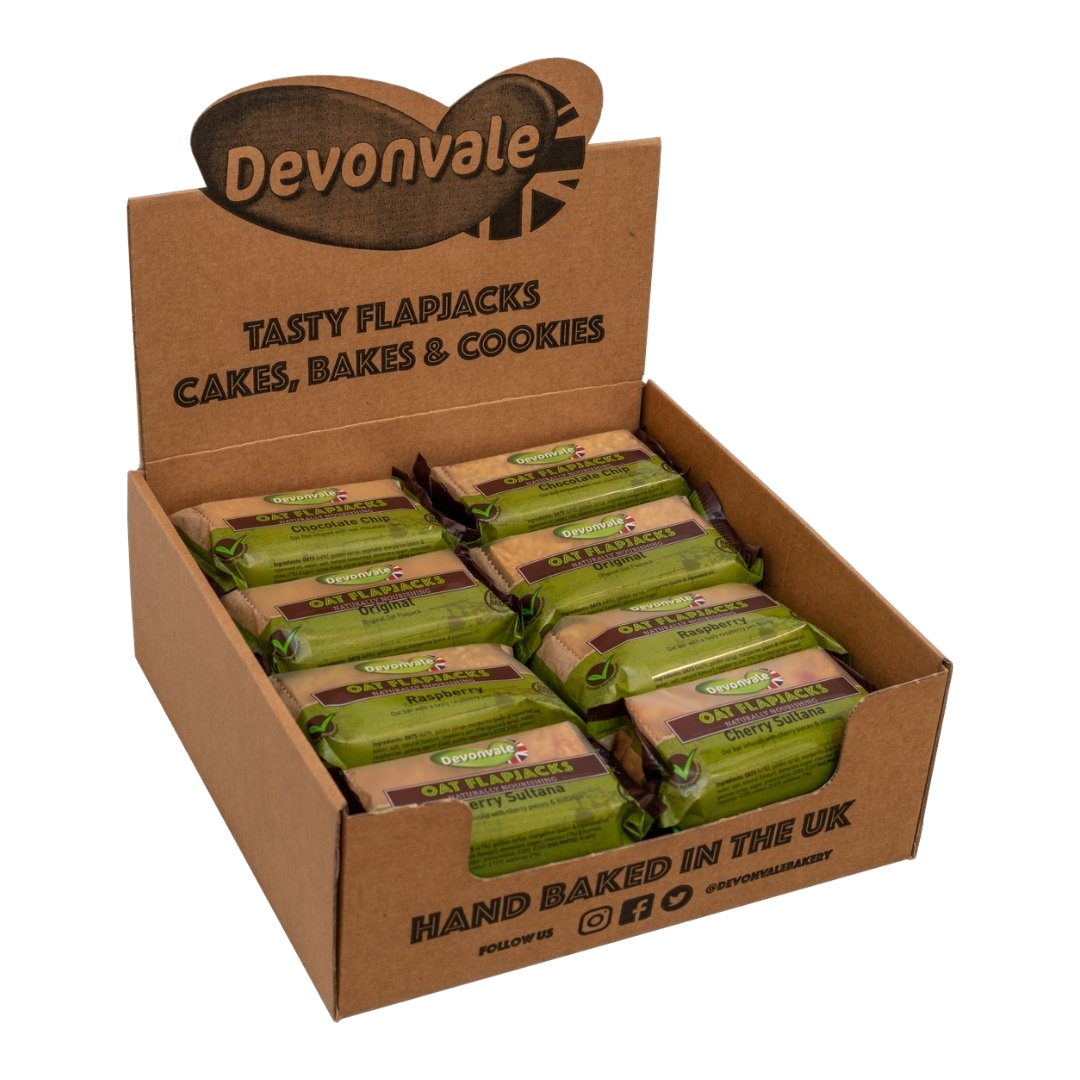Devonvale Luxury Oat Flapjacks, Cherry Sultana, Raspberry, Original, Chocolate Chip