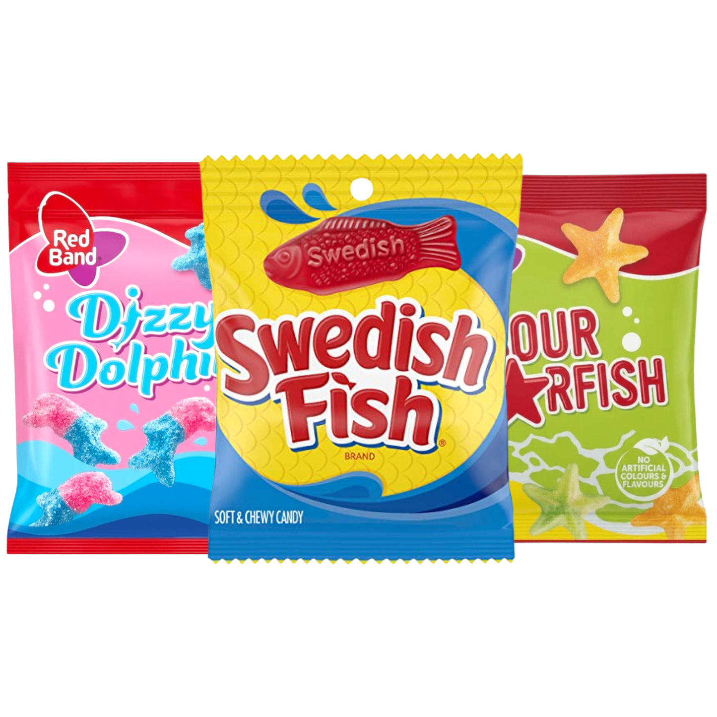 Red Band Fruit & Sour Sweets Bags | Swedish Fish, Dolphins & Starfish
