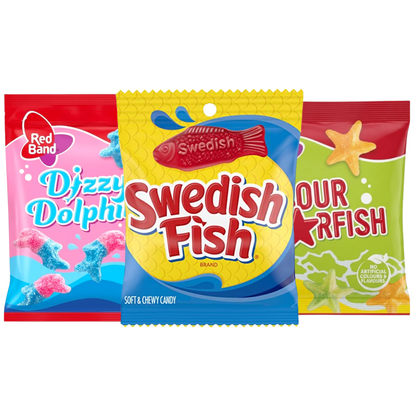 Red Band Fruit & Sour Sweets Bags | Swedish Fish, Dolphins & Starfish